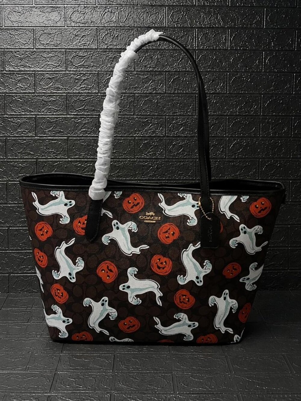 Coach City Tote Bag With Pumpkin Halloween Print CCE69